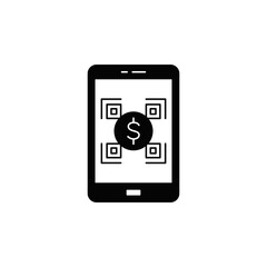 QR code mobile payment icon in black flat glyph, filled style isolated on white background