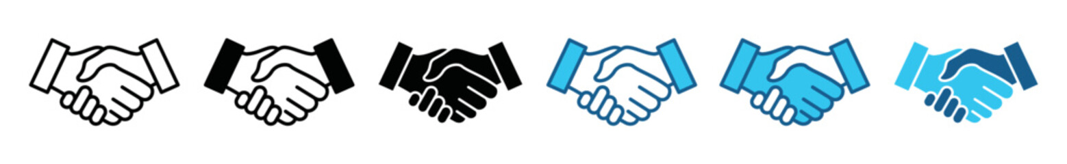 Handshake icon set. Business agreement handshake icon in different style. Outline and flat of friendly handshake for apps and websites, symbol illustration.