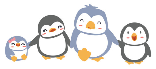 Cartoon happy penguin family doodle