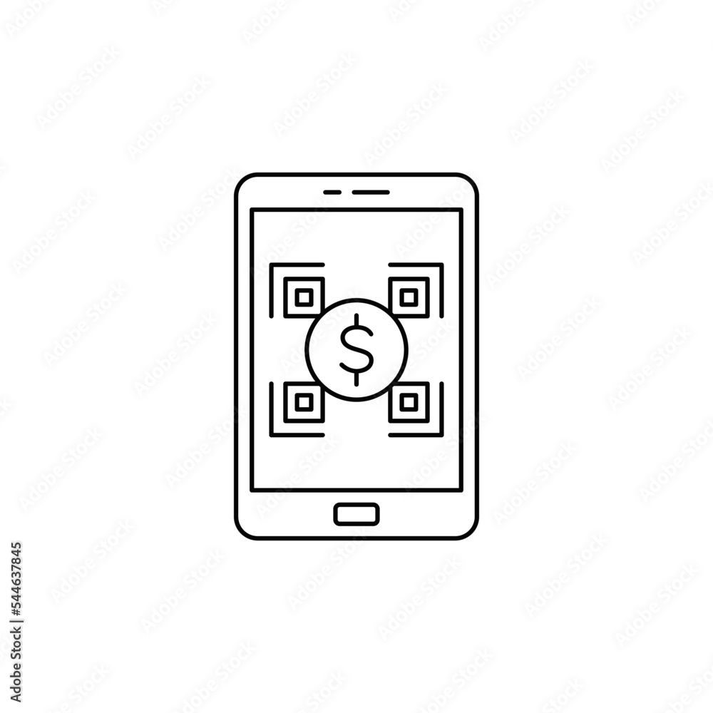 Poster qr code mobile payment icon in line style icon, isolated on white background