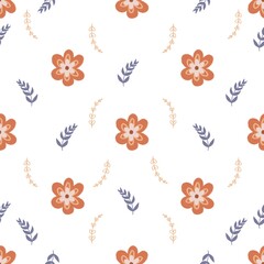 Boho seamless pattern. Flower and leaf isolated on white background.