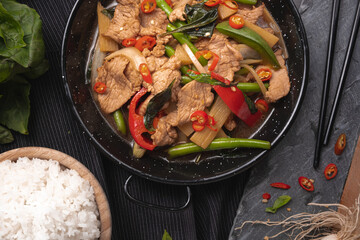stir fried vegetables pork  rice chilli thai vietnam chinese soy sauce stir fry stir fried 