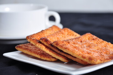 stack of cracker on the white plate