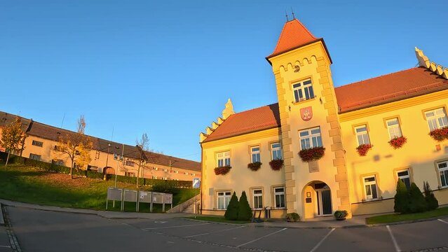 Kostelec na Hane historical city center, Moravian region,Czech republic, panorama cityscape view,town hall