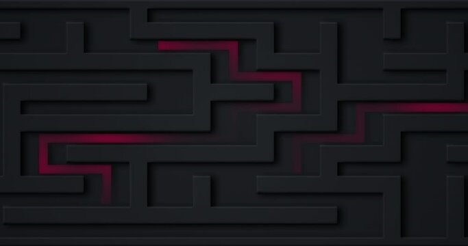 4k black grey maze with red purple fluid line. Abstract luxury gradient backgrounds. Geometric graphic dynamic universal horizontal backdrop. Black Friday frame. Dark high technology ui digital BG