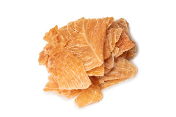 Group of tasty beer snacks. Dehydrated chicken meat slices.