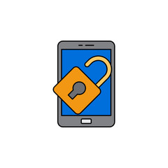 Locked mobile phone icon in color, isolated on white background 
