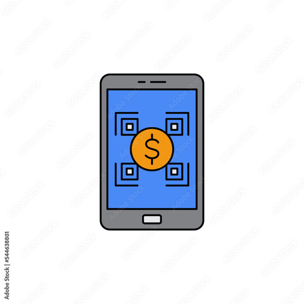 Poster qr code mobile payment icon in color, isolated on white background