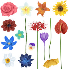 【透過pngイラスト】花モチーフ,植物素材
