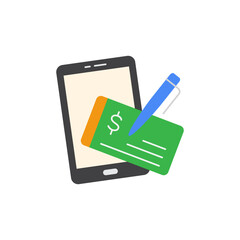 Mobile cheque icon in color, isolated on white background 