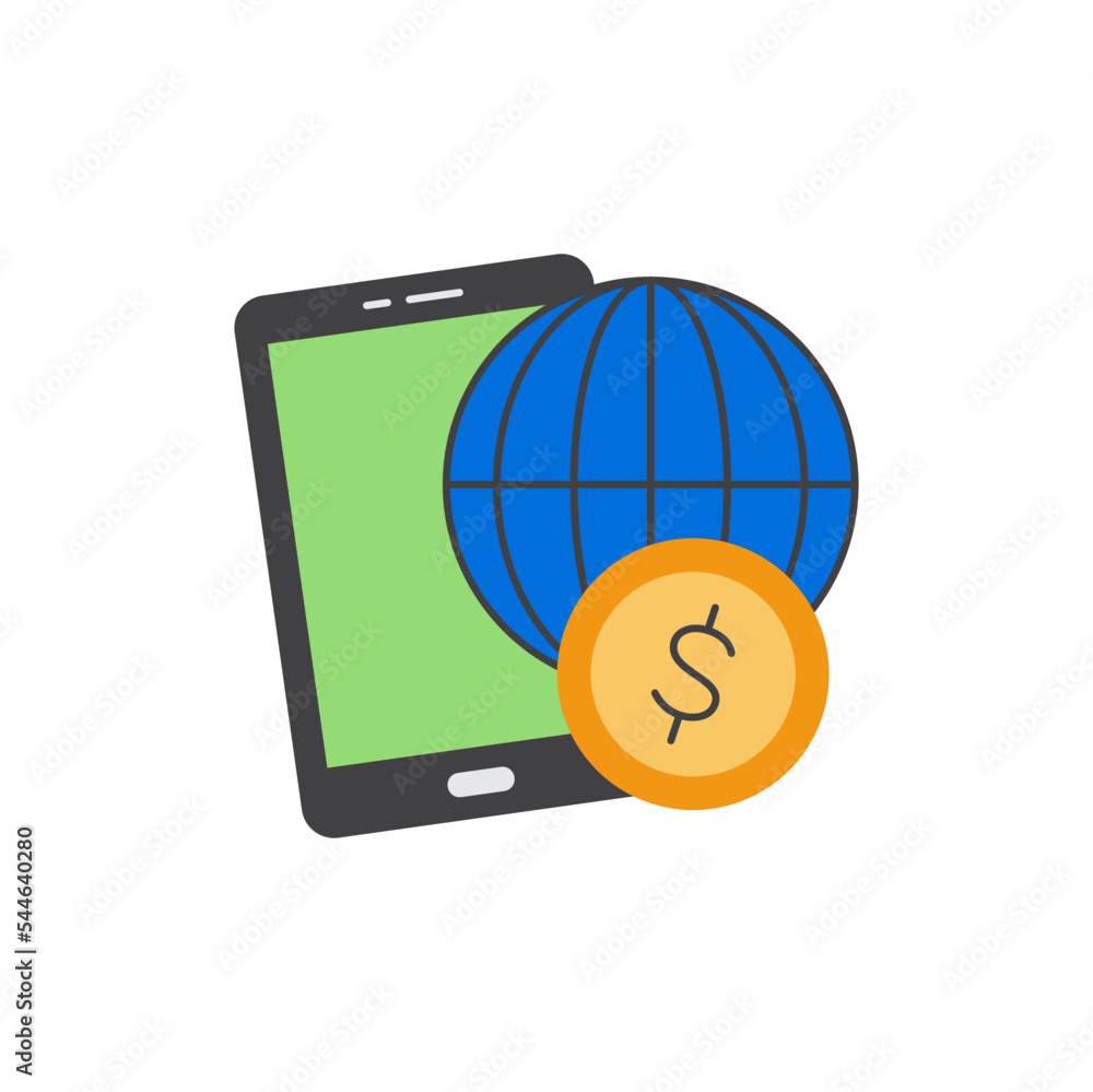 Poster global mobile transaction icon in color, isolated on white background