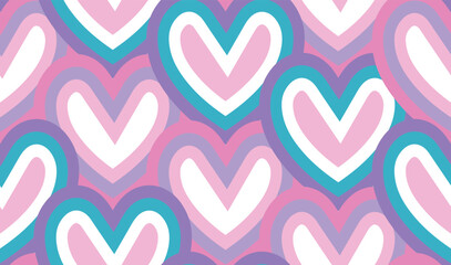 Abstract Hand Drawn Hearts Diagonal Pattern Cute Stylish Trendy Fashion Colors Perfect for Allover Fabric Print or Wrapping Paper