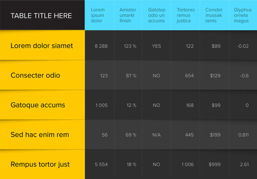 Simple dark blue and yellow data table layout template