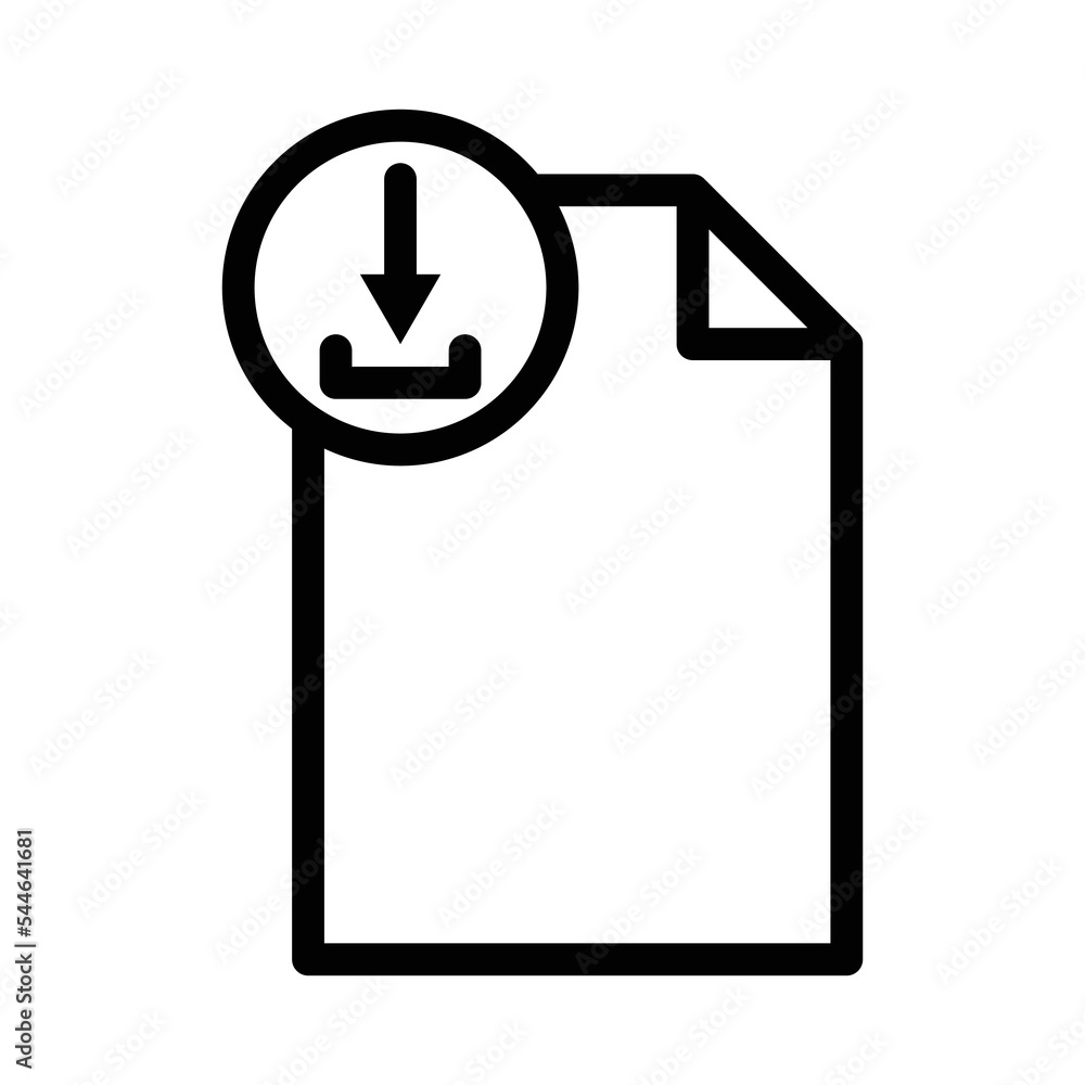 Poster paper line icon illustration with down arrow. suitable for document download icon. icon related to d