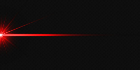 Red neon line, star burst. Light lines. Blurred lens light effect on transparent background.