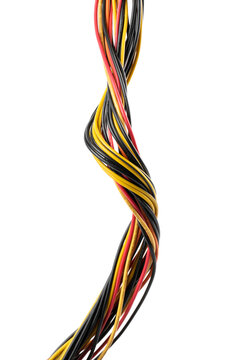 Multicolored cable isolated on white background. Colorful tangled ethernet computer wires 