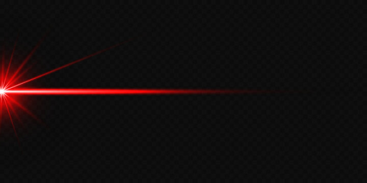 Red neon line, star burst. Light lines. Blurred lens light effect on transparent background.