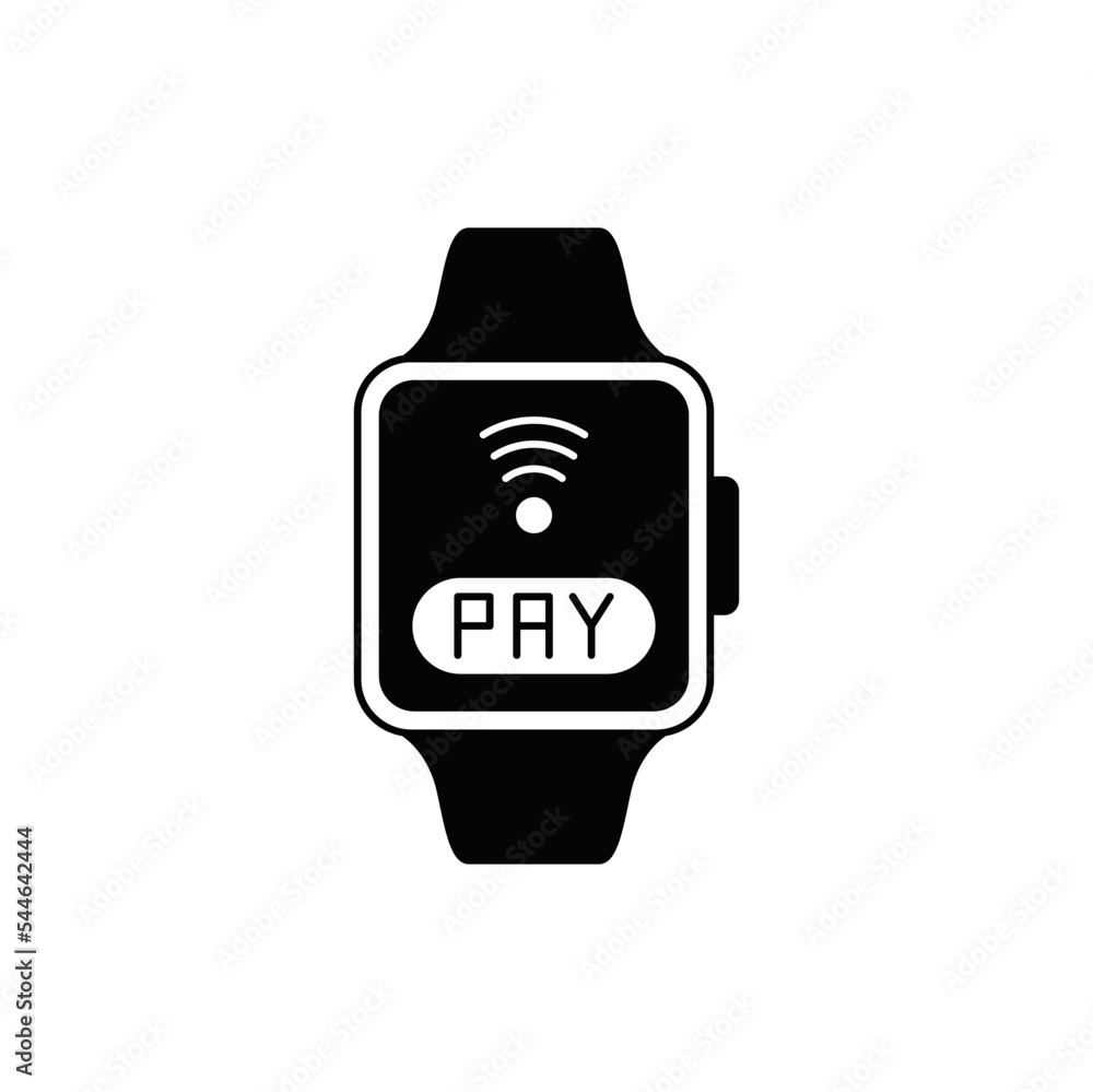 Poster Smart watch payment icon in black flat glyph, filled style isolated on white background