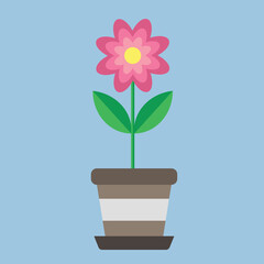 Vector flat flower with pot. Cartoon potted plant. Illustration isolated on a white background. For decor, design, printing, stickers, scrapbook, labels. Cute icon. For presentations and advertising.