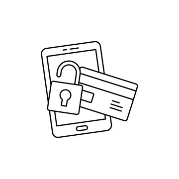 recommend clip art: Locked mobile payment card icon in line style icon, isolated on white background
