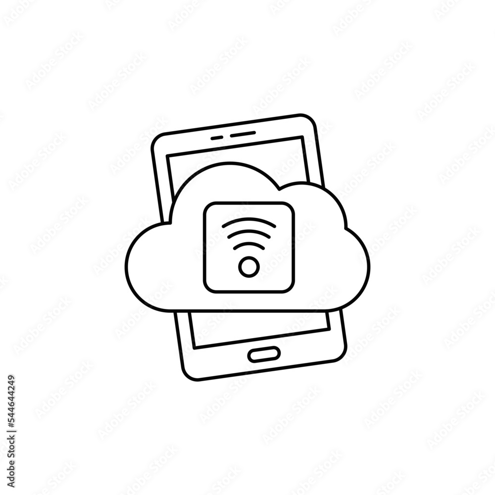Poster mobile wifi cloud computing icon in line style icon, isolated on white background
