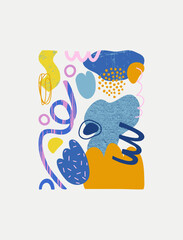Trendy vector background of abstract pieces. 
Hand drawn modern forms for card, print on clothes. Creative collage