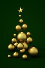 Christmas tree made of balls, 3d render for new year 2023