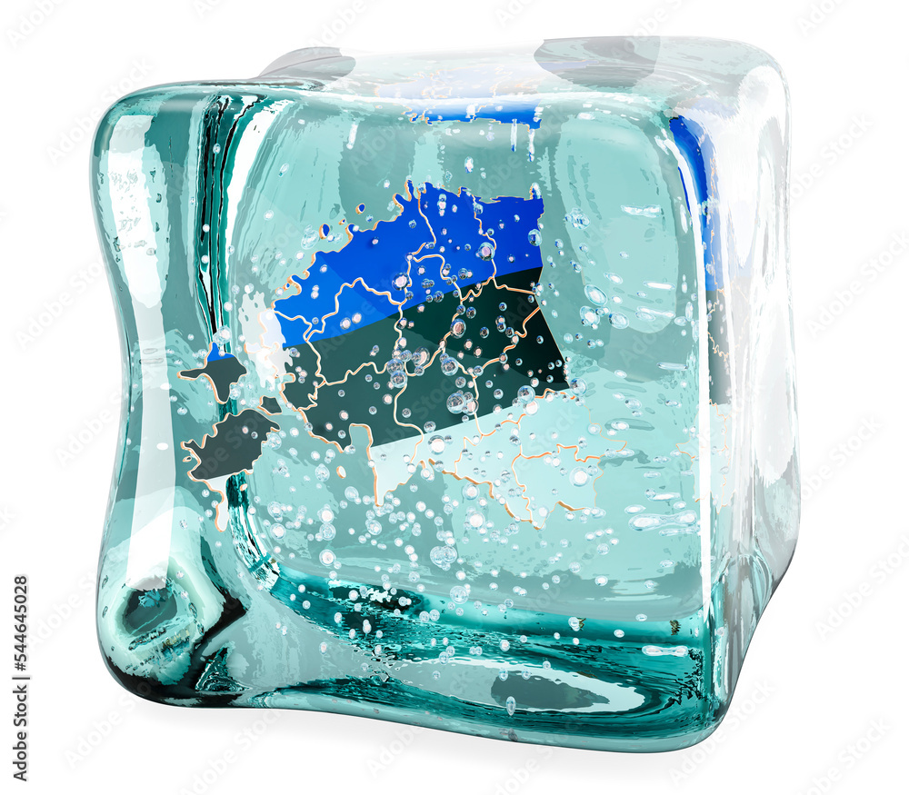 Aufkleber estonian map frozen in ice cube, 3d rendering