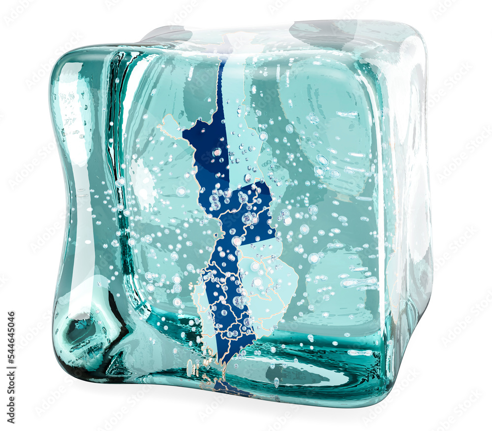 Aufkleber finnish map frozen in ice cube, 3d rendering