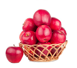 Red apple basket isolated on a white background