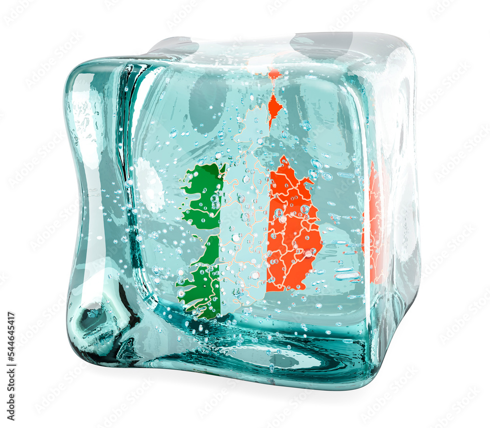 Aufkleber irish map frozen in ice cube, 3d rendering
