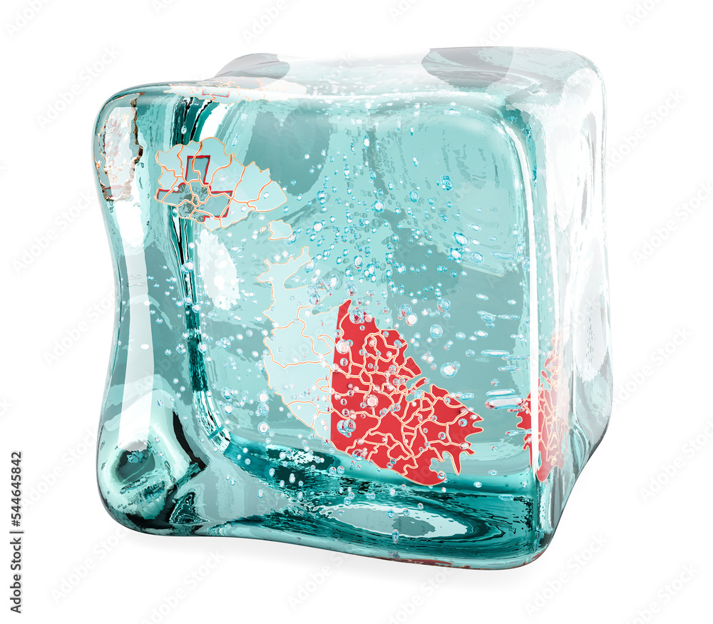 Poster maltese map frozen in ice cube, 3d rendering