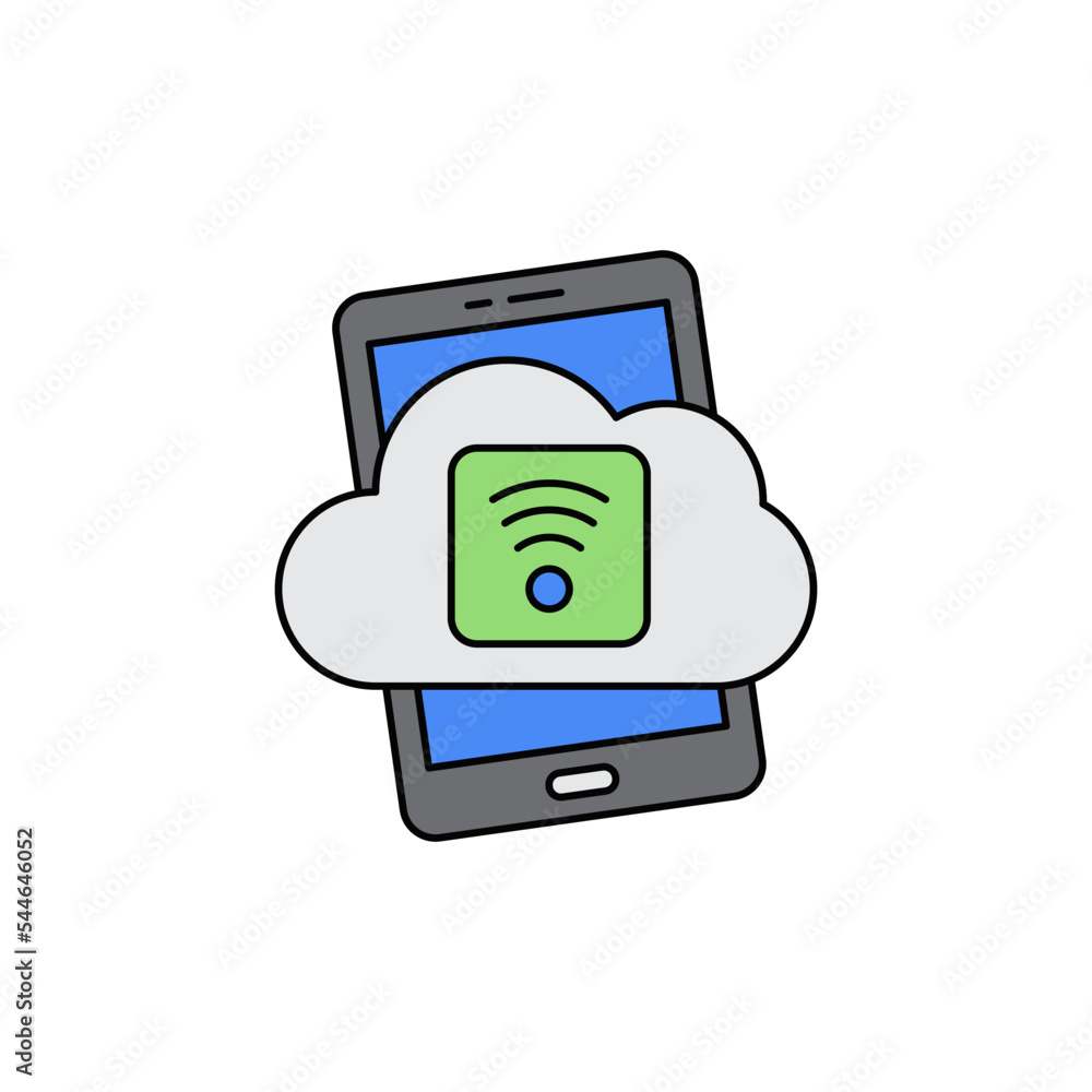 Poster mobile wifi cloud computing icon in color, isolated on white background