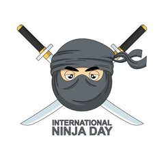 International Ninja Day background. Design with cartoon ninja. © Threecorint