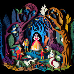 Fairy Tale Paper Cut Scene of Snow White