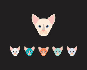 Oriental cat breed premium vector icon, Cute Cat head symbol premium icon, Premium Quality Kitten Element In Trendy Style, Vector of cat face iconic design colorful Logo, Sign vector illustration.