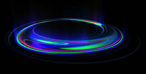 Glow swirl light effect. Circular lens flare. Abstract rotational lines. Power energy element. Luminous sci-fi. Shining neon lights. Magic arena. Swirl trail effect. Glint scene. Dynamic ellipse.