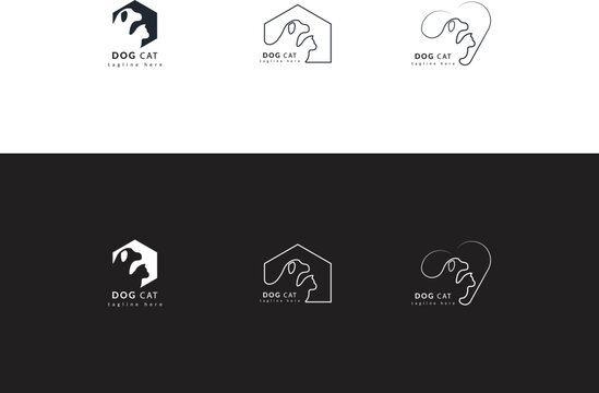 Dog and cat logo design template vector, pet logo design suitable for pet shop, store, cafe, business, hotel, veterinary clinic, Domestic animals vector illustration logotype,sign and symbol.