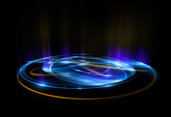 Glow swirl light effect. Circular lens flare. Abstract rotational lines. Power energy element. Luminous sci-fi. Shining neon lights. Magic arena. Swirl trail effect. Glint scene. Dynamic ellipse.