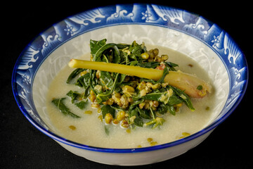 Yam and soybean leaf soup.
