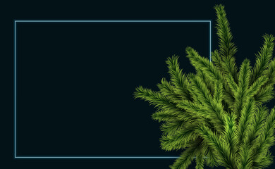 Set of Christmas fir branches. Vector illustration of a set of fir branches with a neon frame. Sketch for creativity.