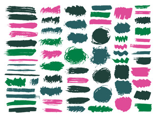 Gouache rough daub mega group. Hand drawn inkblot streak scrawl elements. Blotch stain web sticker stamp set. Brushstroke acrylic stains drawing.