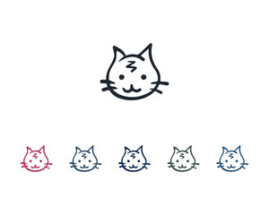 Obraz premium Laughing Cat head emotions vector, Vector icon of smiley cat face, Set of cheerful, joyful, happy cartoon cute cat face white background, Simple smiley pet or cat face silhouette vector illustration.