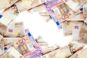 Billetes de euro aislados sobre fondo blanco. Finanzas y economia.