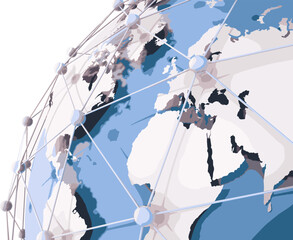 Concepto de internet y trabajo en grupo.Mapa mundial y redes de comunicacion. © C.Castilla