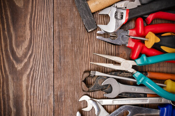 Work tools on the  wooden  background