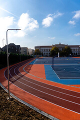 Fototapeta premium Arad,Arad Romania - 11.13.2022: New Running track red and blue