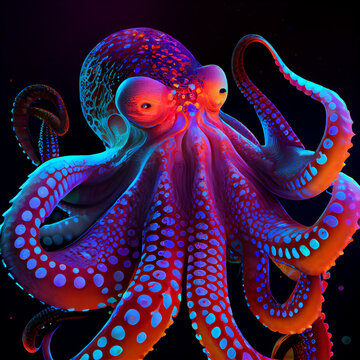 Psychedelic UV Neon Octopus