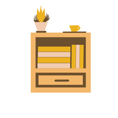 Home room and office interior constructor with cartoon plants, office furniture, laptops, decorations and other elements. Business workplace creator set in flat design