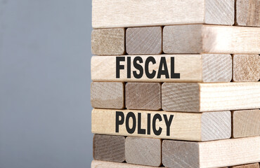 The text on the wooden blocks FISCAL POLICY